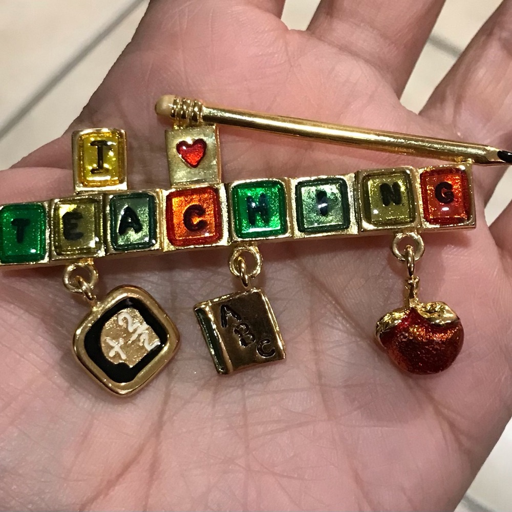 I Love Teaching Enameled Brooch Book Apple Pencil